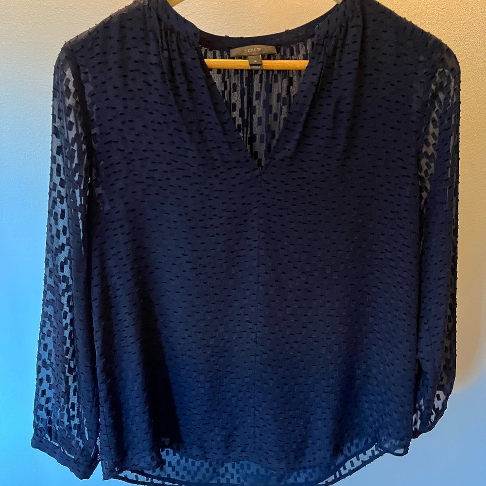 J.Crew Sheer Navy dot blouse